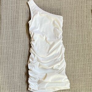 Lulu's White Ribbed Rushed Dress